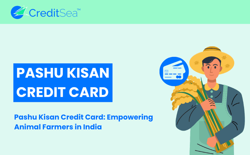A farmer tending to livestock with a Pashu Kisan Credit Card in hand.